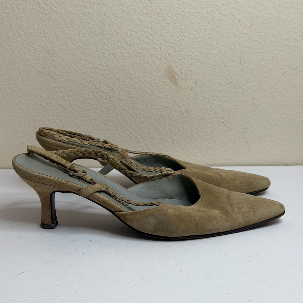 Salvatore Ferragamo Neutral Suede Slingback Pumps Size 6